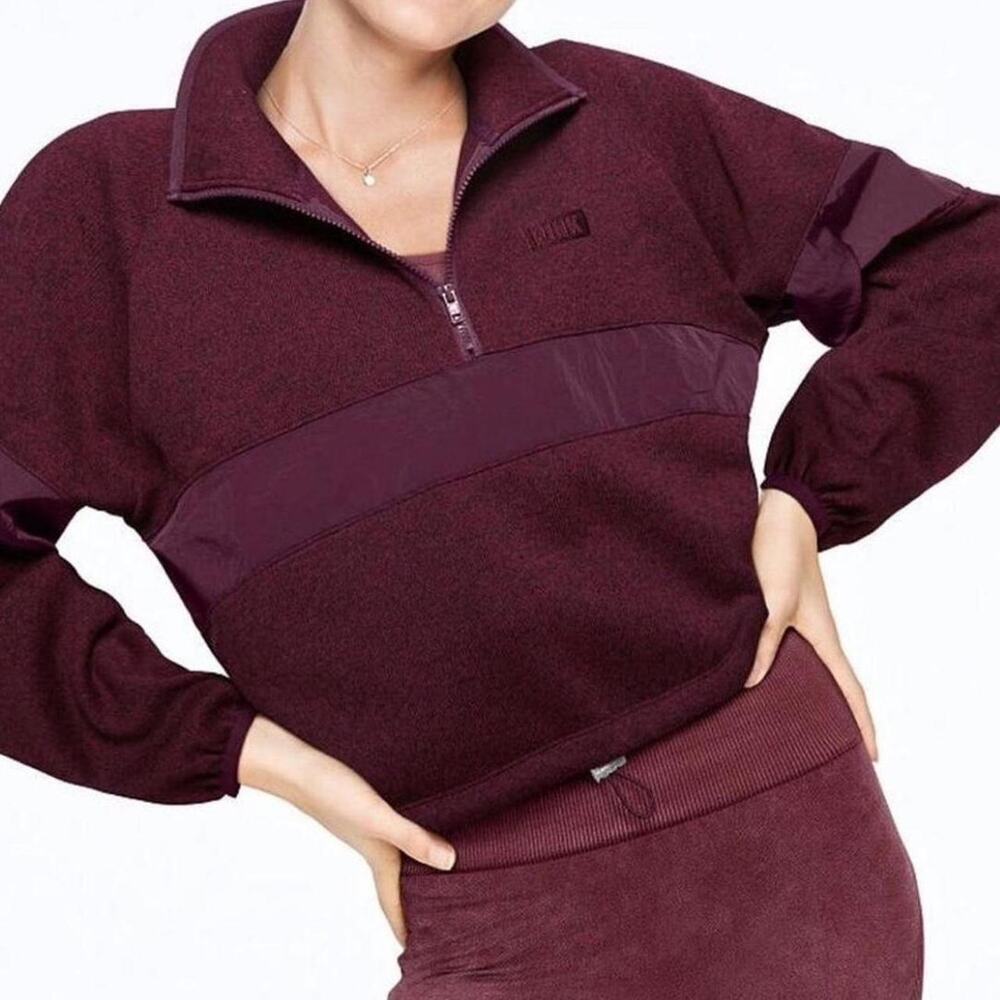 Burgundy quarter zip sweatshirt athleisure from Victoria Secret Pink
